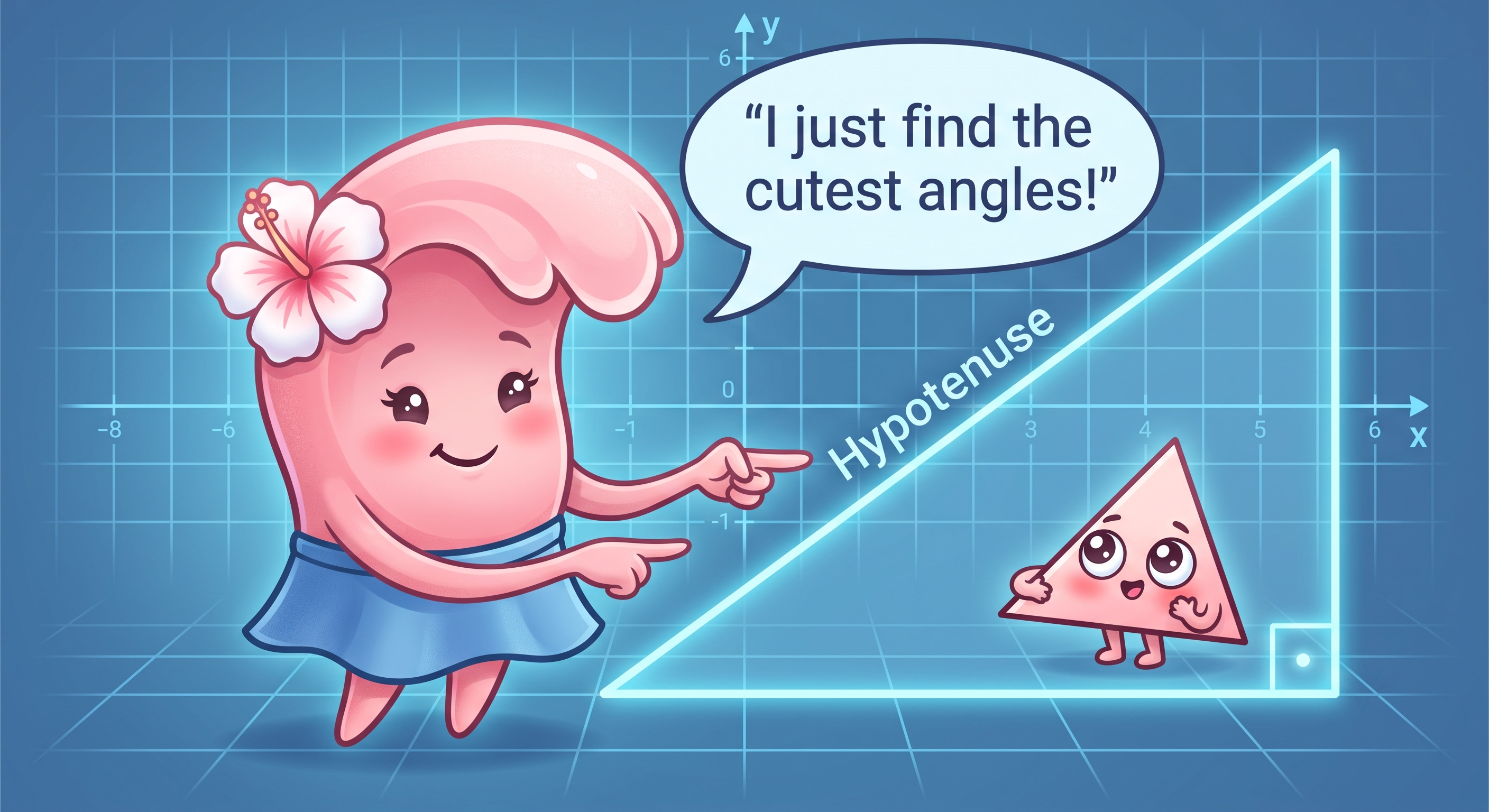 An anthropomorphic smiling sine wave finding an acute angle cute